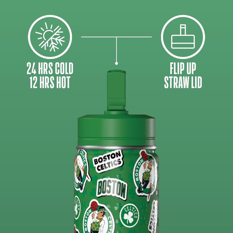 Hydrapeak x NBA Officially Licensed Boston Celtics 14oz Mini Kids Water Bottle with Straw Lid and Handle Reusable Stainless Steel Double Wall Insulated Spill Proof Sports Gift for Boys Girls - Image 3